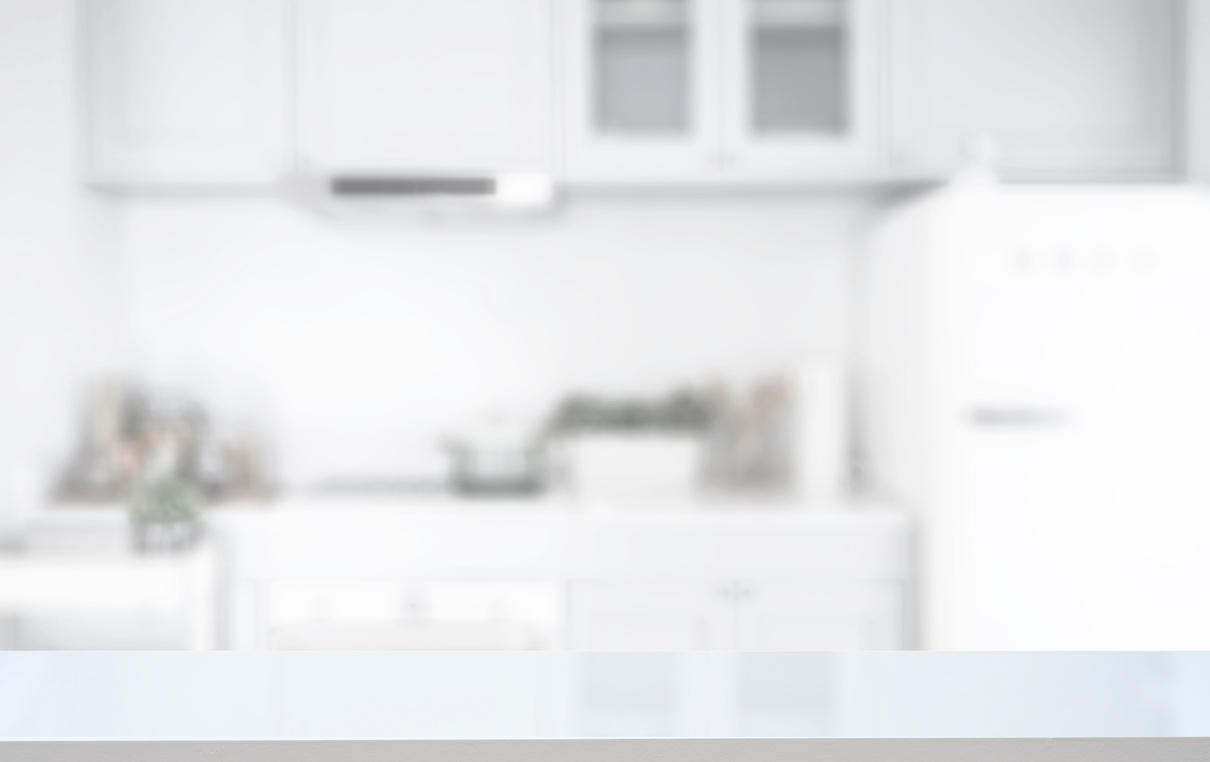 White Wooden Counter Table in Kitchen Room Background.